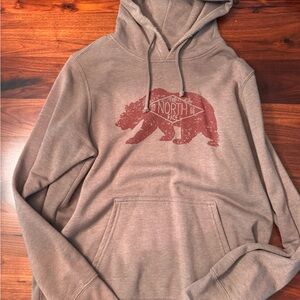 The North Face Men's Tan Hoodie with Bear Graphic